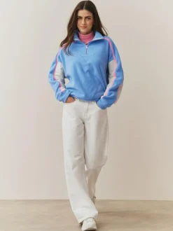 Next Half Zip Fleece with Colourblock Panels Blue Clearance