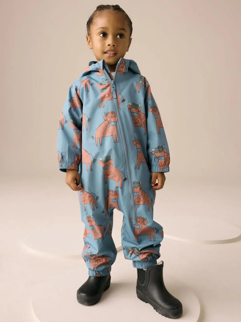 Next Blue Hamish Print Waterproof Fleece Lined Puddlesuit (3mths-7yrs) Best