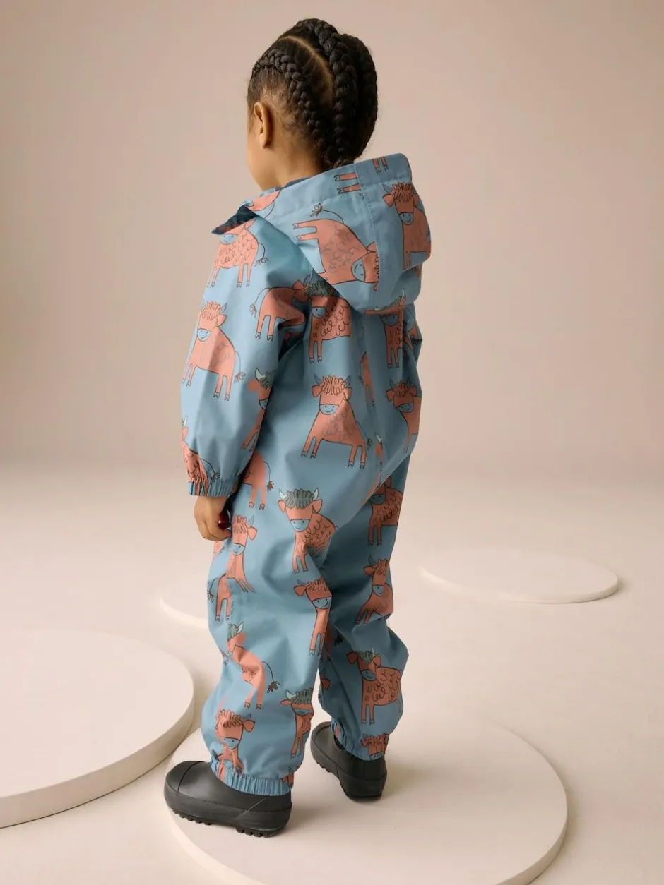 Next Blue Hamish Print Waterproof Fleece Lined Puddlesuit (3mths-7yrs) Best