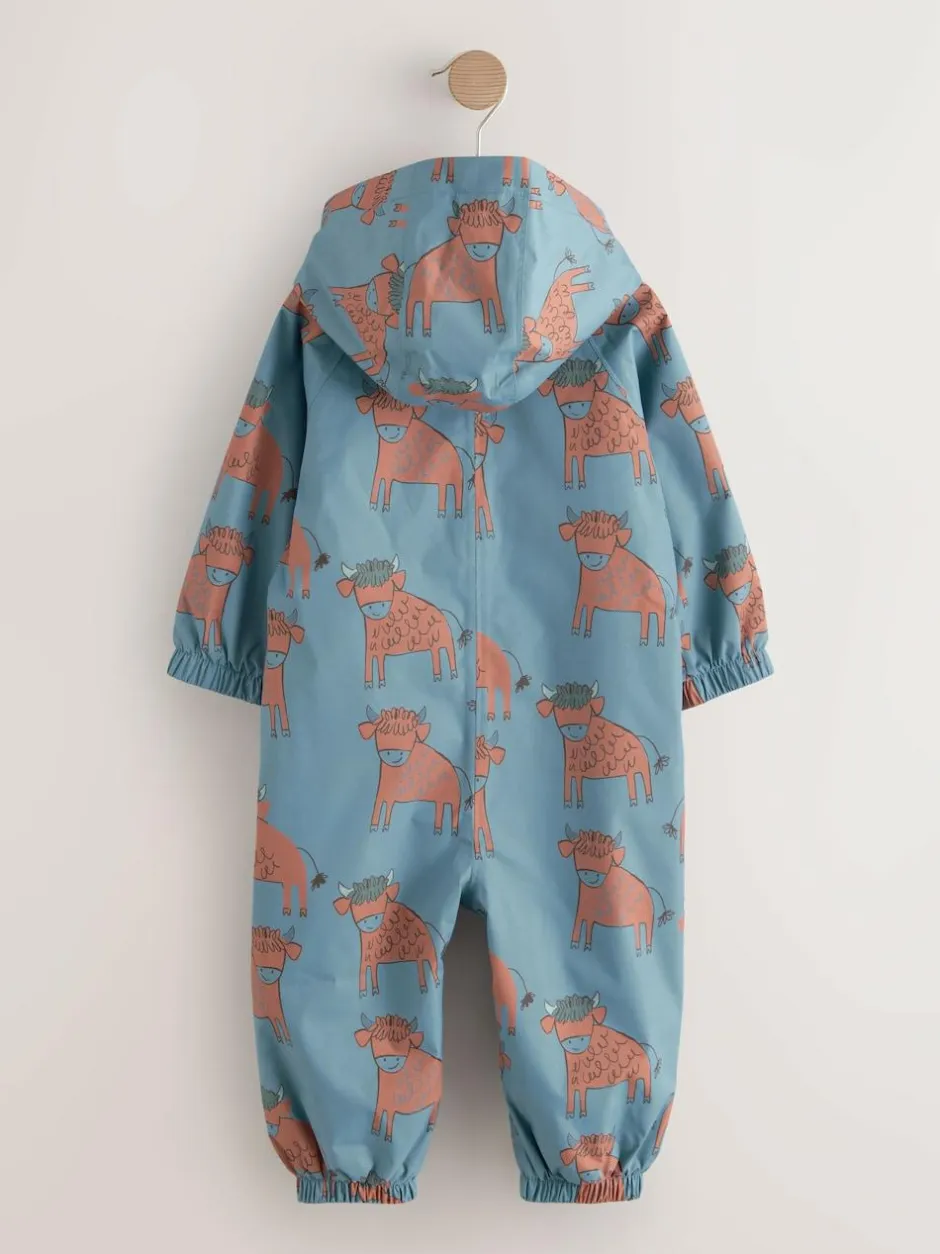 Next Blue Hamish Print Waterproof Fleece Lined Puddlesuit (3mths-7yrs) Best