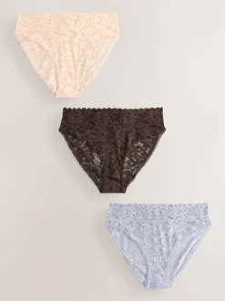 Next High Leg All Over Lace Knickers 3 Pack Blue Discount