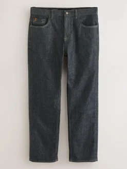 Next Straight Fit Signature Brushed Cosy Check Denim Jeans Blue Indigo Rinse Best