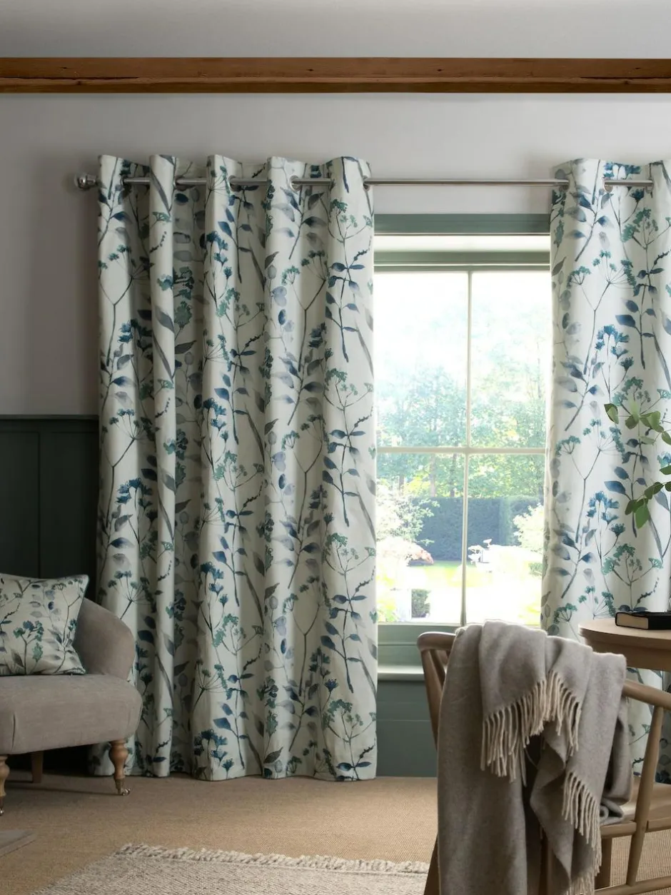Next Isla Floral Print Blackout/Thermal Eyelet Curtains Blue Best