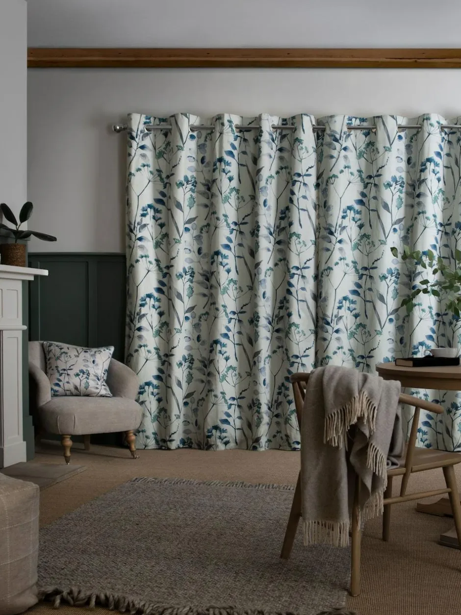 Next Isla Floral Print Blackout/Thermal Eyelet Curtains Blue Best