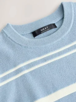 Next Blue Knitted Stripe Crew Neck 100% Cotton Jumper (3-16yrs) New