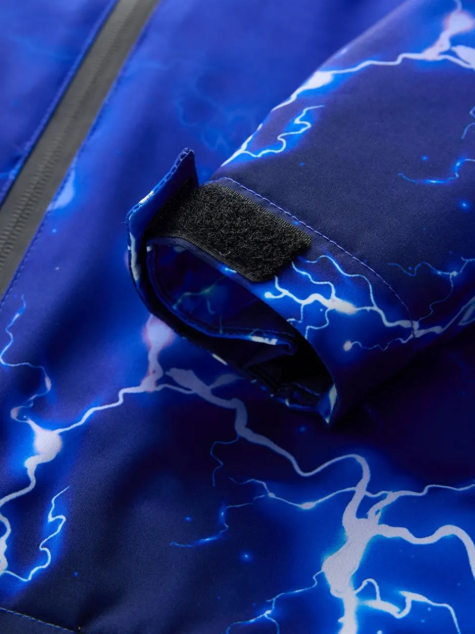 Next Blue Lightning Print Waterproof Fleece Lined Hooded Jacket (3-16yrs) Discount
