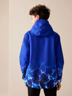 Next Blue Lightning Print Waterproof Fleece Lined Hooded Jacket (3-16yrs) Discount