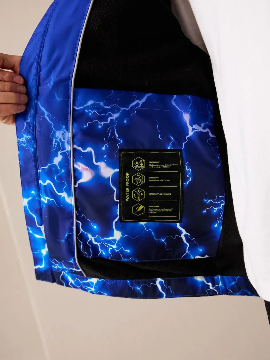 Next Blue Lightning Print Waterproof Fleece Lined Hooded Jacket (3-16yrs) Discount