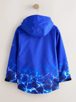 Next Blue Lightning Print Waterproof Fleece Lined Hooded Jacket (3-16yrs) Discount