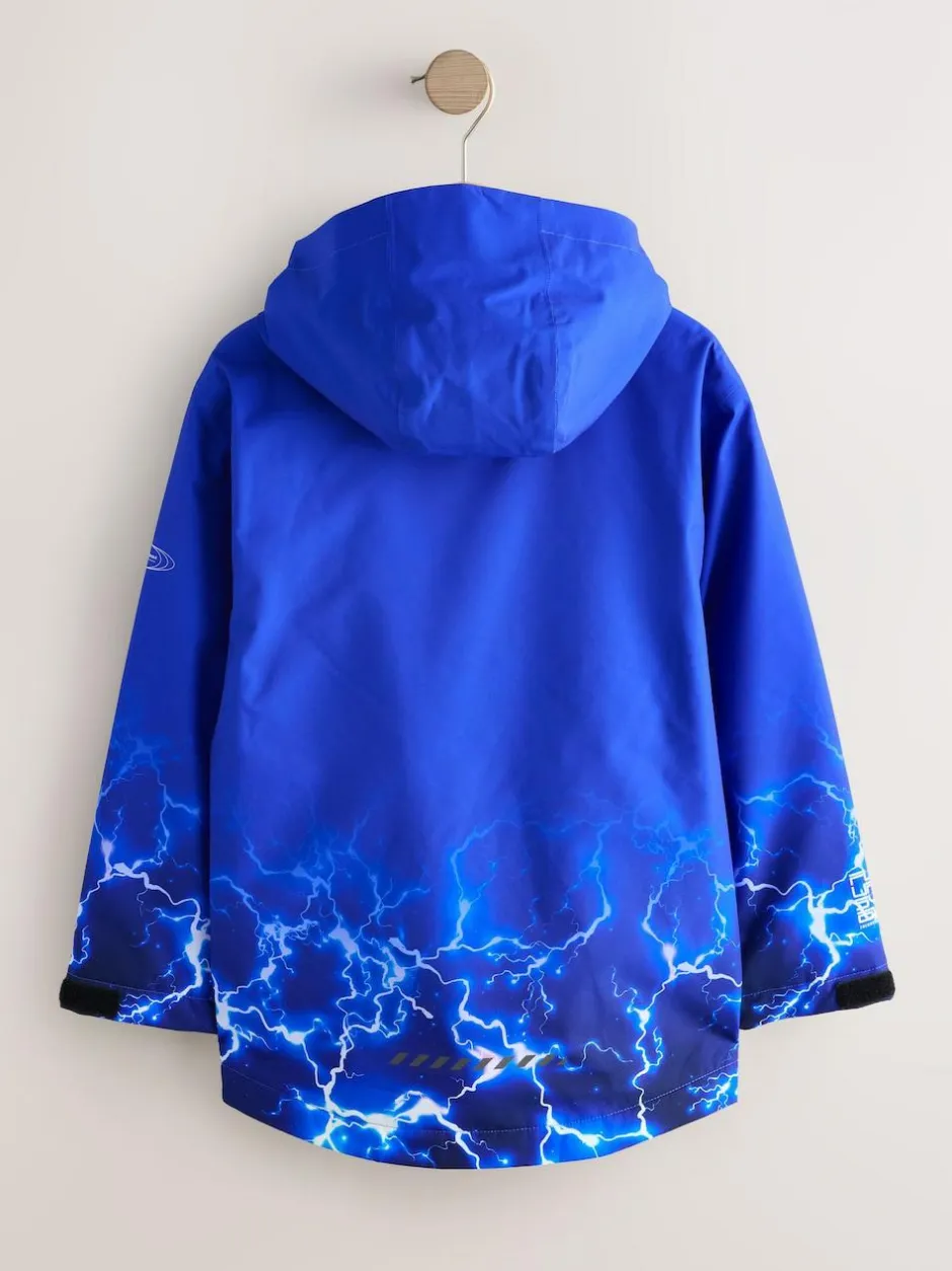 Next Blue Lightning Print Waterproof Fleece Lined Hooded Jacket (3-16yrs) Discount