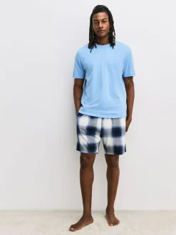 Next Blue/ Mauve Purple Cosy Short Sleeve Pyjamas Set 2 Pack