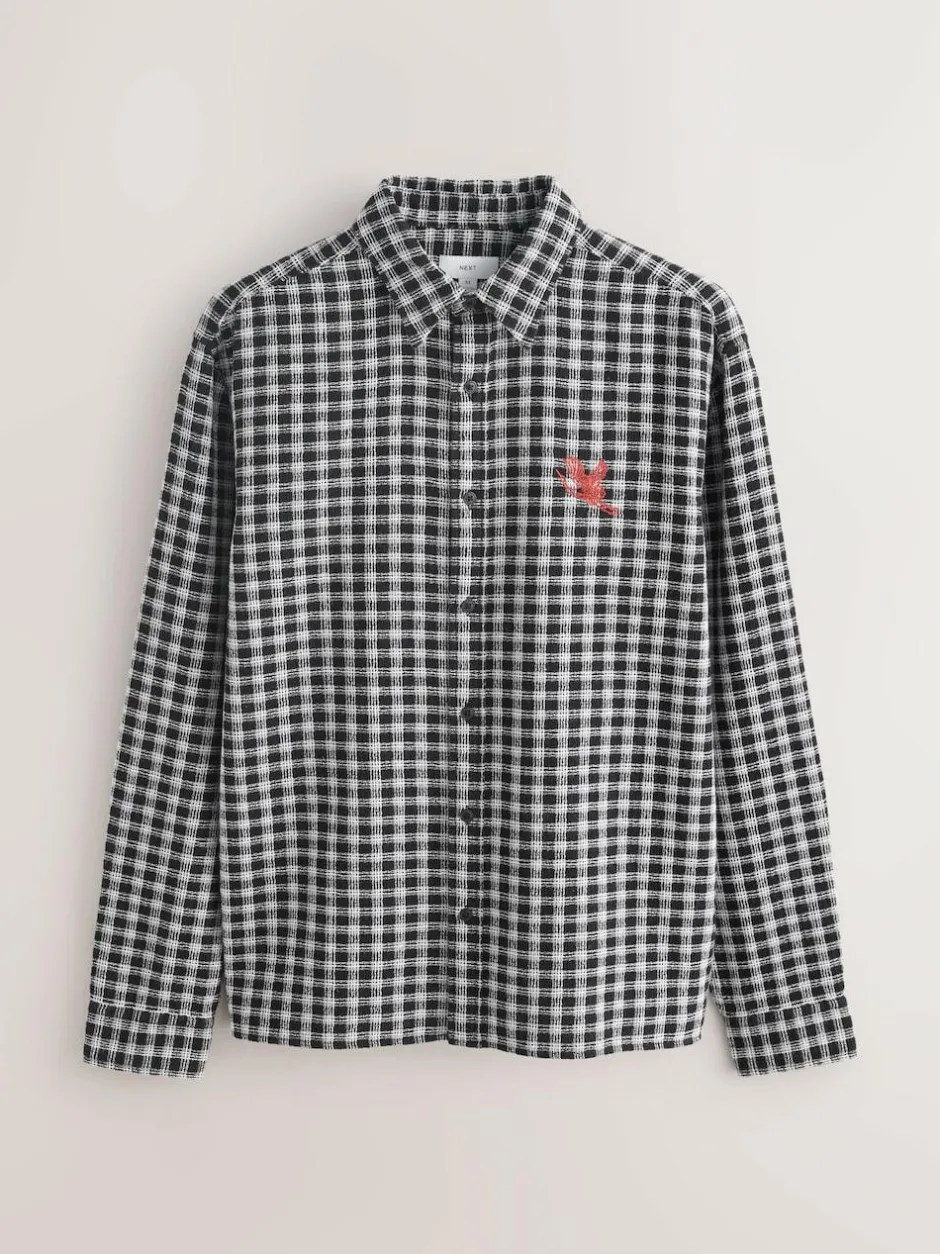 Next Blue Micro Check Long Sleeve Shirt Best