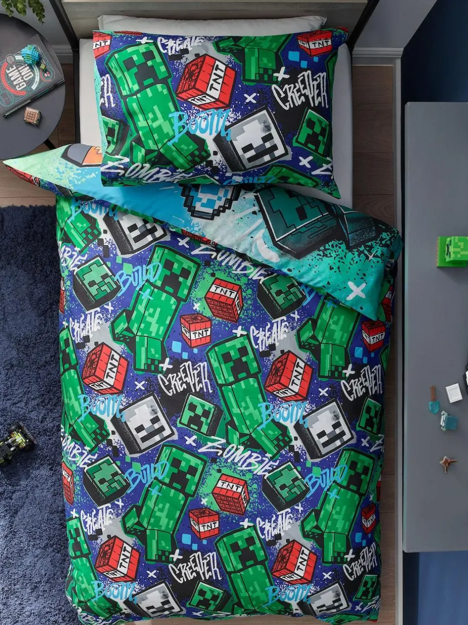 Next Blue Minecraft Single Duvet Cover and Pillowcase Set Clearance