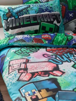 Next Blue Minecraft Single Duvet Cover and Pillowcase Set Clearance