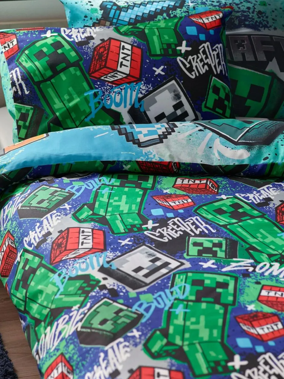Next Blue Minecraft Single Duvet Cover and Pillowcase Set Clearance
