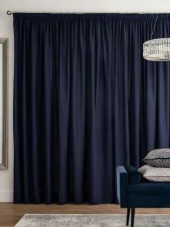 Next Blue Navy Cotton Blackout/Thermal Pencil Pleat Curtains Discount