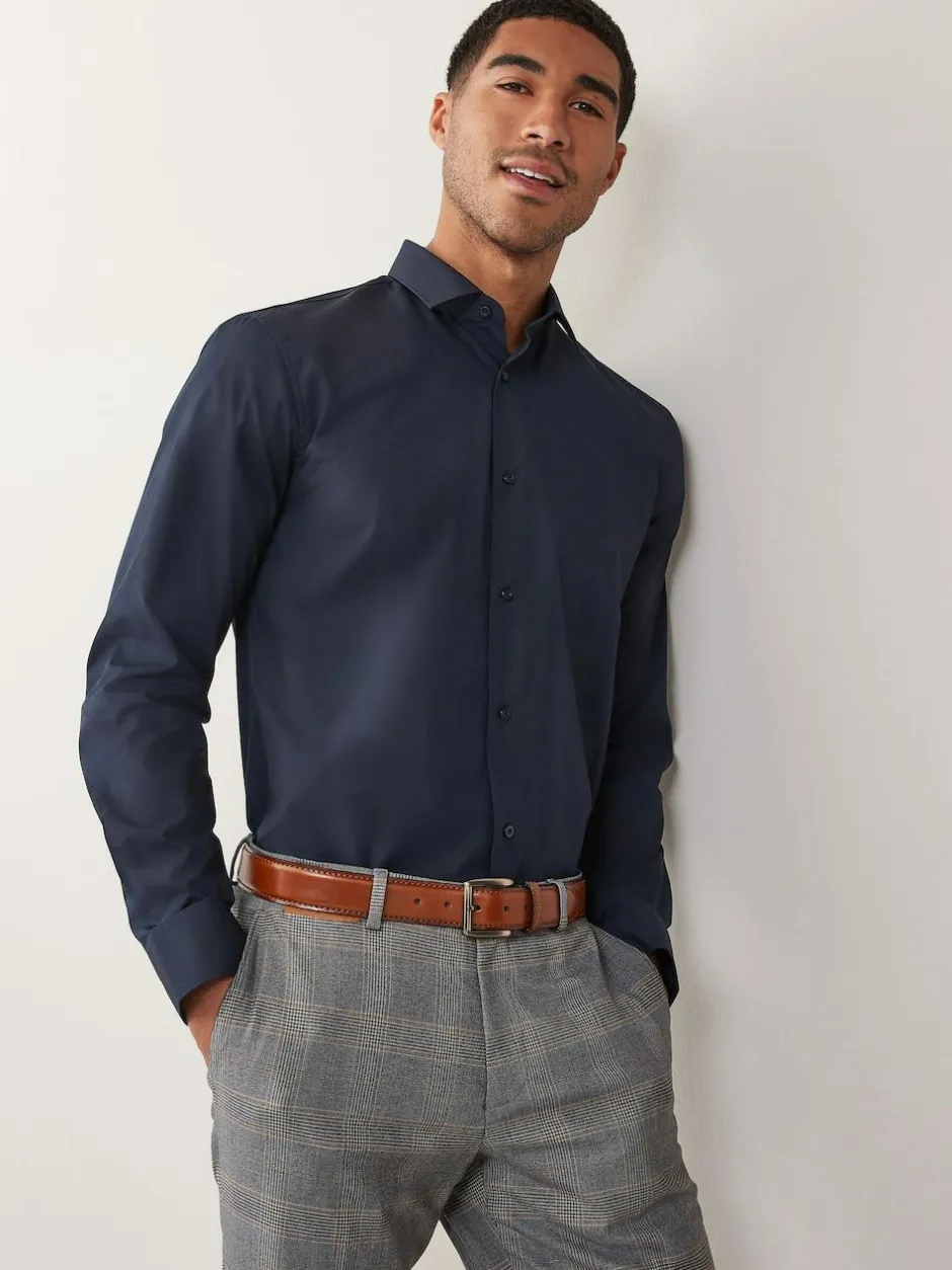 Next Blue Navy Regular Fit Easy Care Single Cuff Smart Shirt Discount