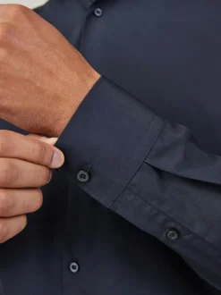 Next Blue Navy Regular Fit Easy Care Single Cuff Smart Shirt Discount