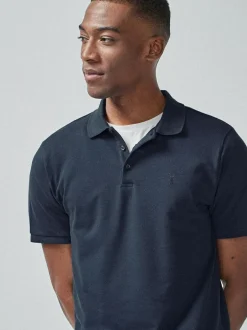 Next Blue Navy Slim Fit Short Sleeve Pique Polo Shirt Online
