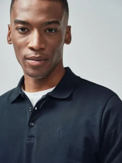 Next Blue Navy Slim Fit Short Sleeve Pique Polo Shirt Online