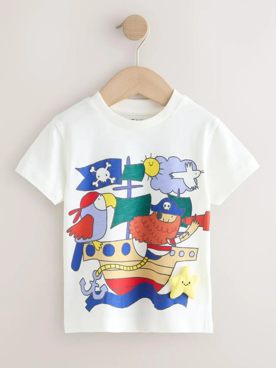 Next Short Sleeve Appliqué T-Shirts 3 Pack (3mths-7yrs) Blue Pirates Online
