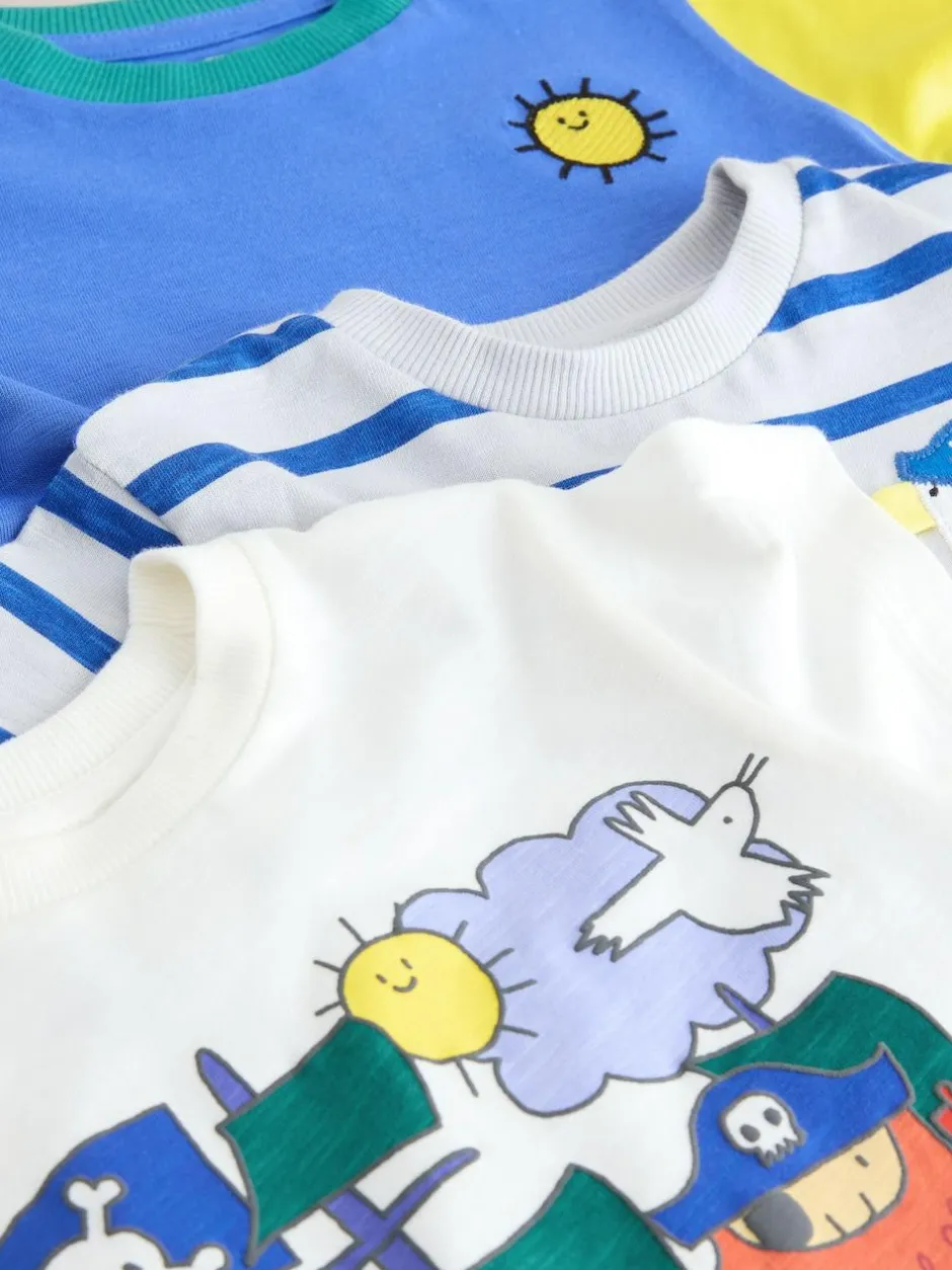Next Short Sleeve Appliqué T-Shirts 3 Pack (3mths-7yrs) Blue Pirates Online