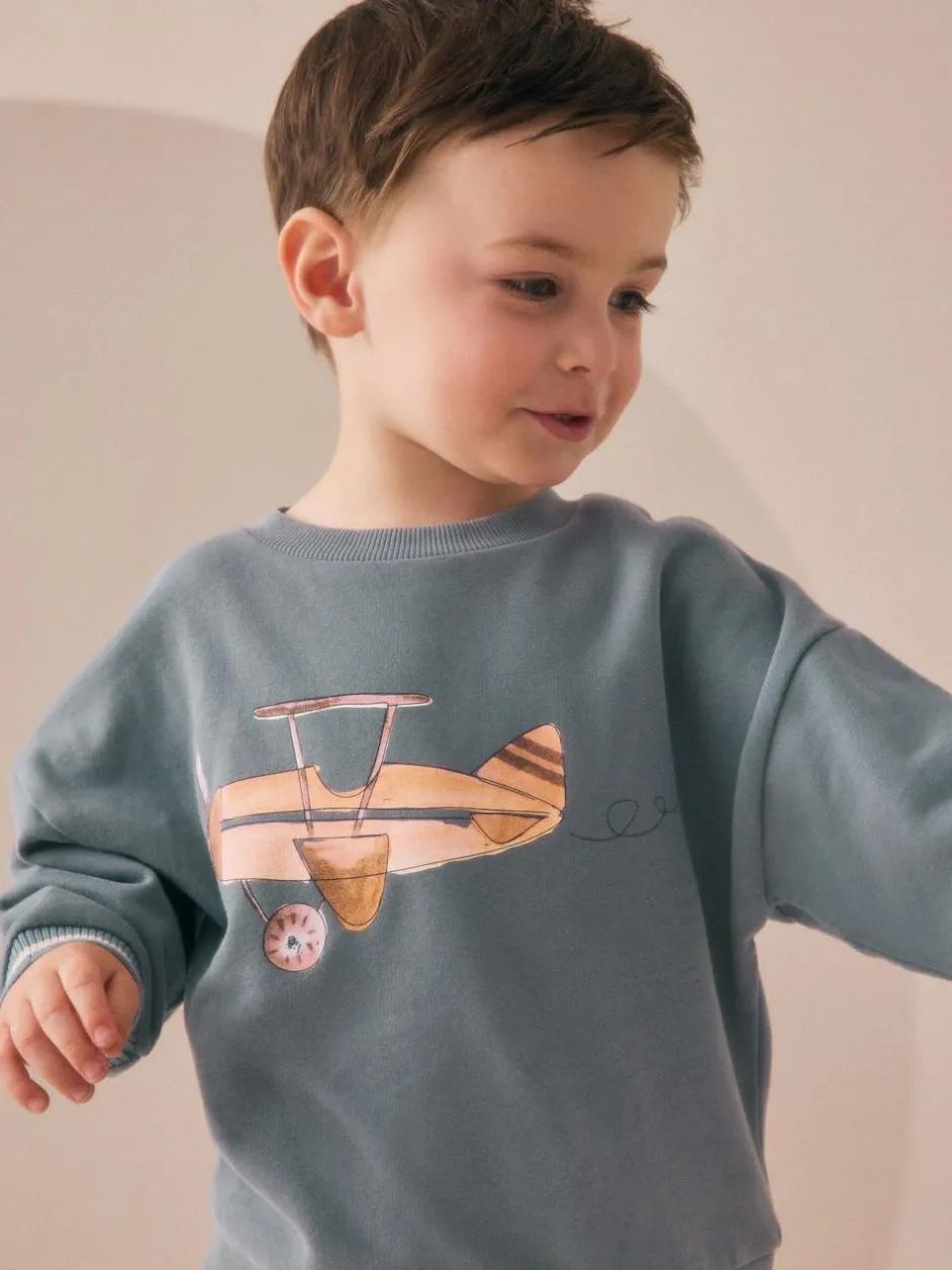 Next Blue Plane Single Sweatshirt and Joggers Set (3mths-7yrs) Clearance