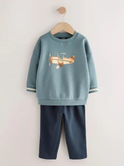 Next Blue Plane Single Sweatshirt and Joggers Set (3mths-7yrs) Clearance