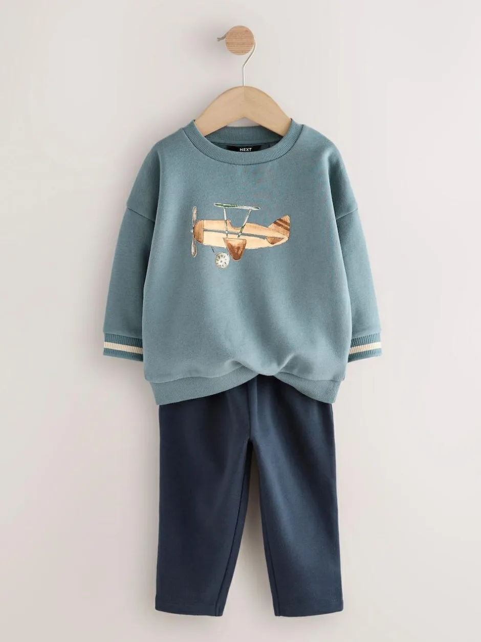 Next Blue Plane Single Sweatshirt and Joggers Set (3mths-7yrs) Clearance