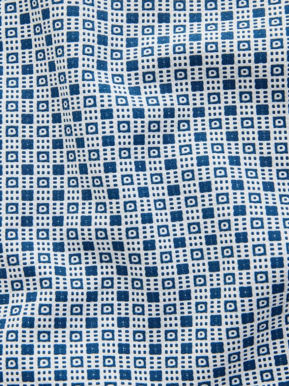 Next Printed Stretch Oxford Short Sleeve Shirt Blue Clearance