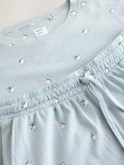 Next Ribbed Long Sleeve Pyjamas Blue Puffin Hot