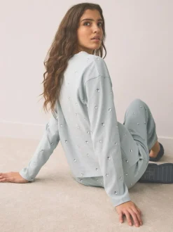 Next Ribbed Long Sleeve Pyjamas Blue Puffin Hot