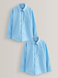 Next Regular Fit 2 Pack Long Sleeve School Shirts (3-17yrs) Blue Online