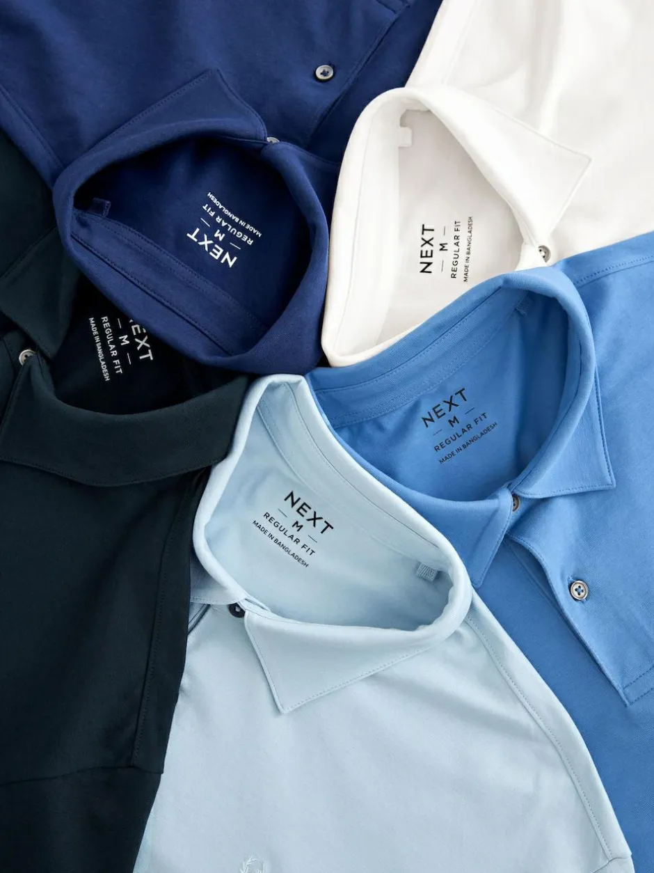 Next Blue Regular Fit Short Sleeve Jersey Polo Shirts 5 Pack Hot