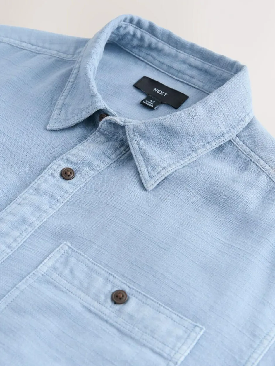 Next Regular Fit Textured Twin Pocket Long Sleeve Shirt Blue Online