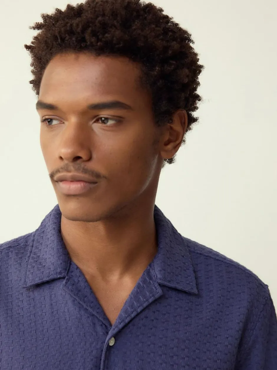 Next Regular Fit Textured Waffle Short Sleeve Shirt Blue Sale
