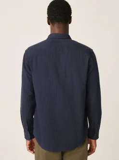 Next Regular Fit Textured Waffle Long Sleeve Shirt Blue Hot