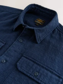 Next Regular Fit Textured Waffle Long Sleeve Shirt Blue Hot