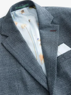 Next Blue Regular Fit Trimmed Textured Suit Jacket Online