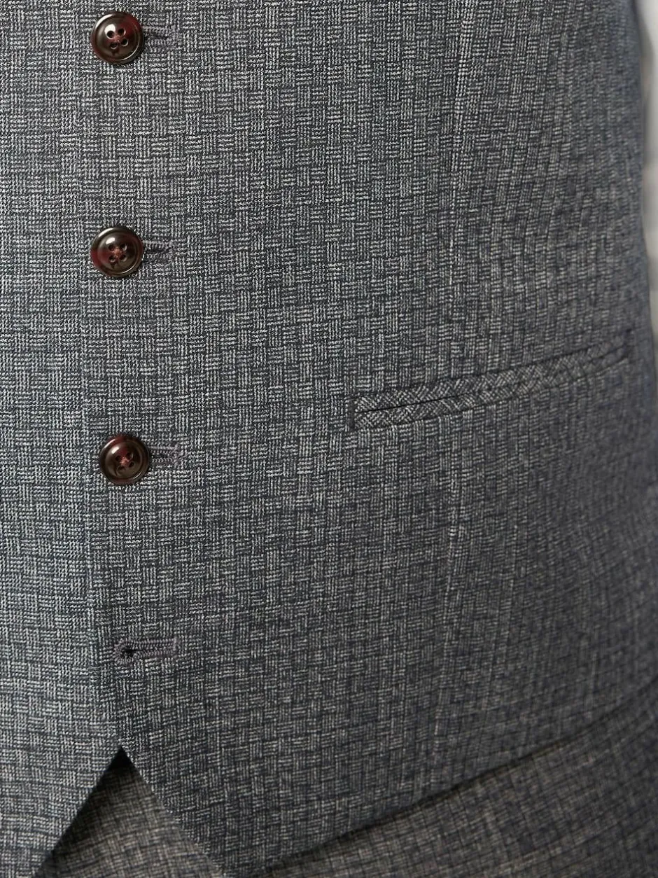 Next Blue Regular Fit Trimmed Textured Suit Waistcoat Clearance