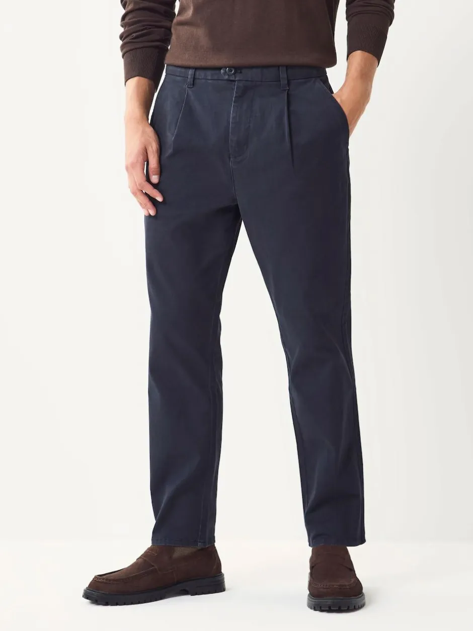 Next Regular Tapered Fit Single Pleated Stretch Chinos Trousers Blue Outlet