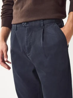 Next Regular Tapered Fit Single Pleated Stretch Chinos Trousers Blue Outlet