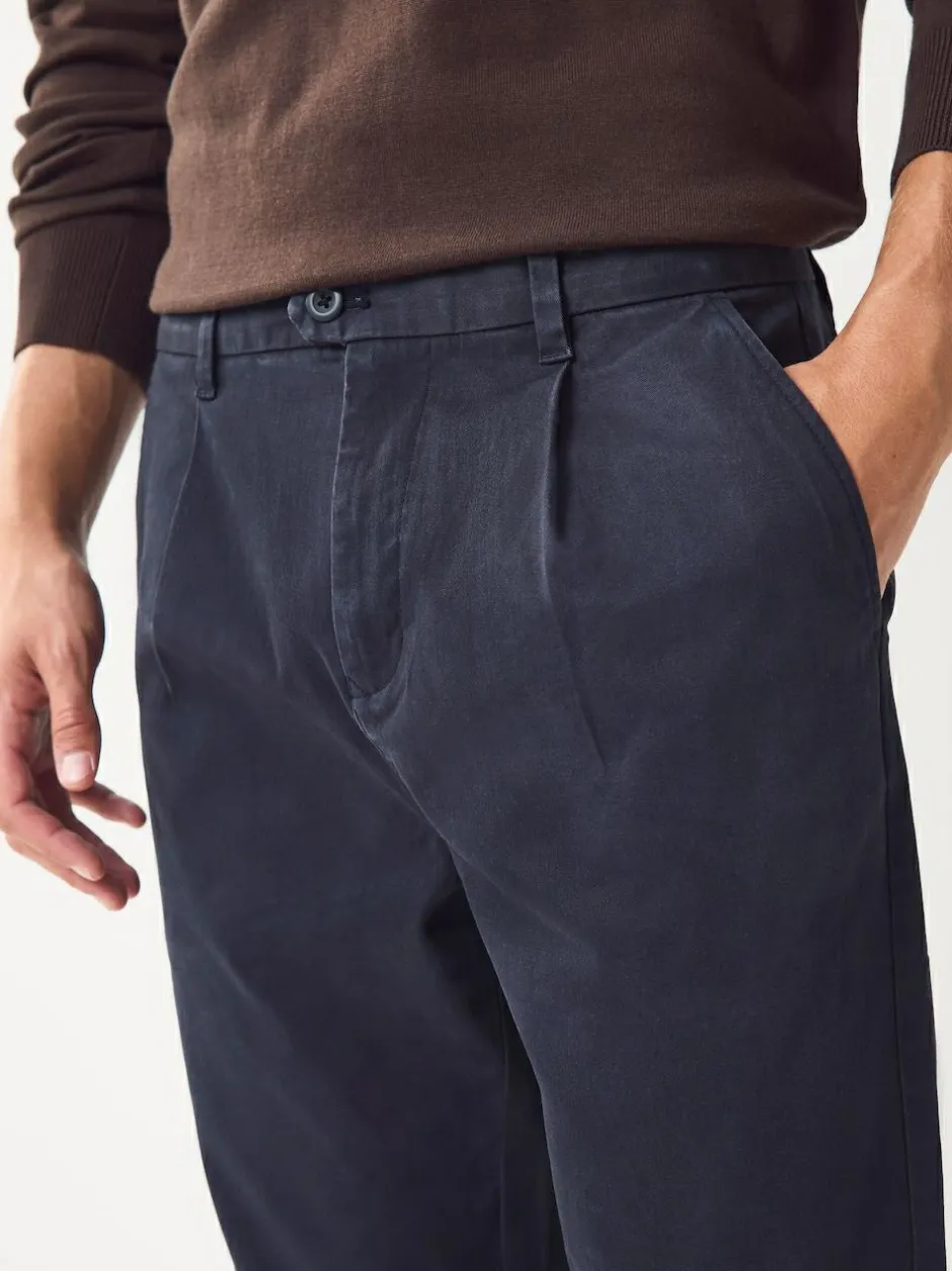 Next Regular Tapered Fit Single Pleated Stretch Chinos Trousers Blue Outlet