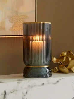 Next Ribbed Glass Hurricane Candle Holder Medium Blue Best