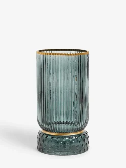 Next Ribbed Glass Hurricane Candle Holder Medium Blue Best