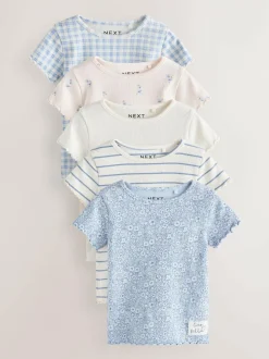 Next Blue Ribbed Short Sleeve Tops 5 Pack (3mths-7yrs) Best