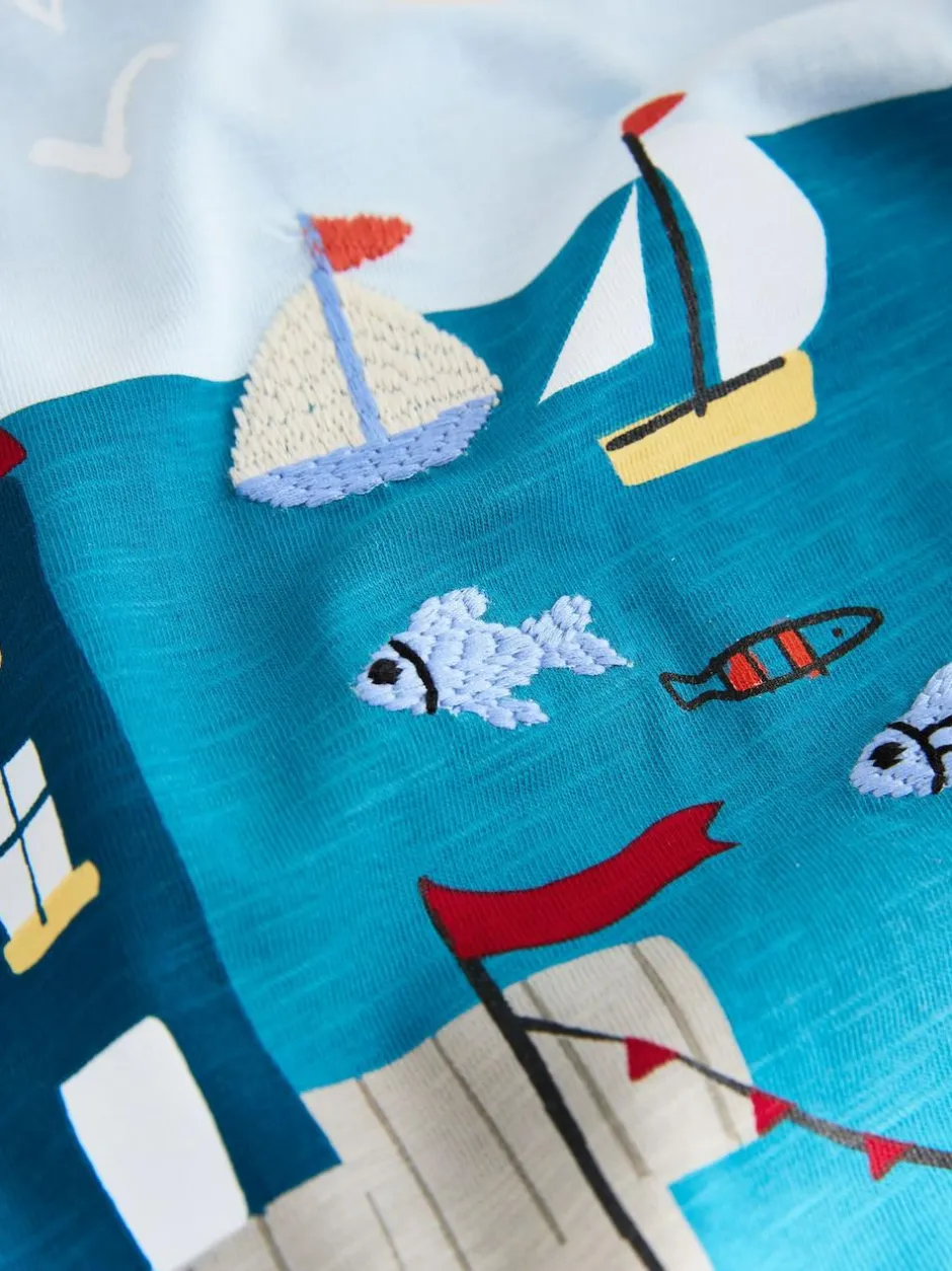 Next Blue Seaside Short Sleeve Appliqué T-Shirt (3mths-7yrs) Outlet