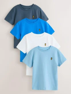 Next Blue Short Sleeve Stag Embroidered T-Shirts 4 Pack (3-16yrs) New