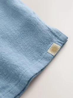 Next Short Sleeves Linen Blend Revere Collar Shirt (3mths-7yrs) Blue Clearance