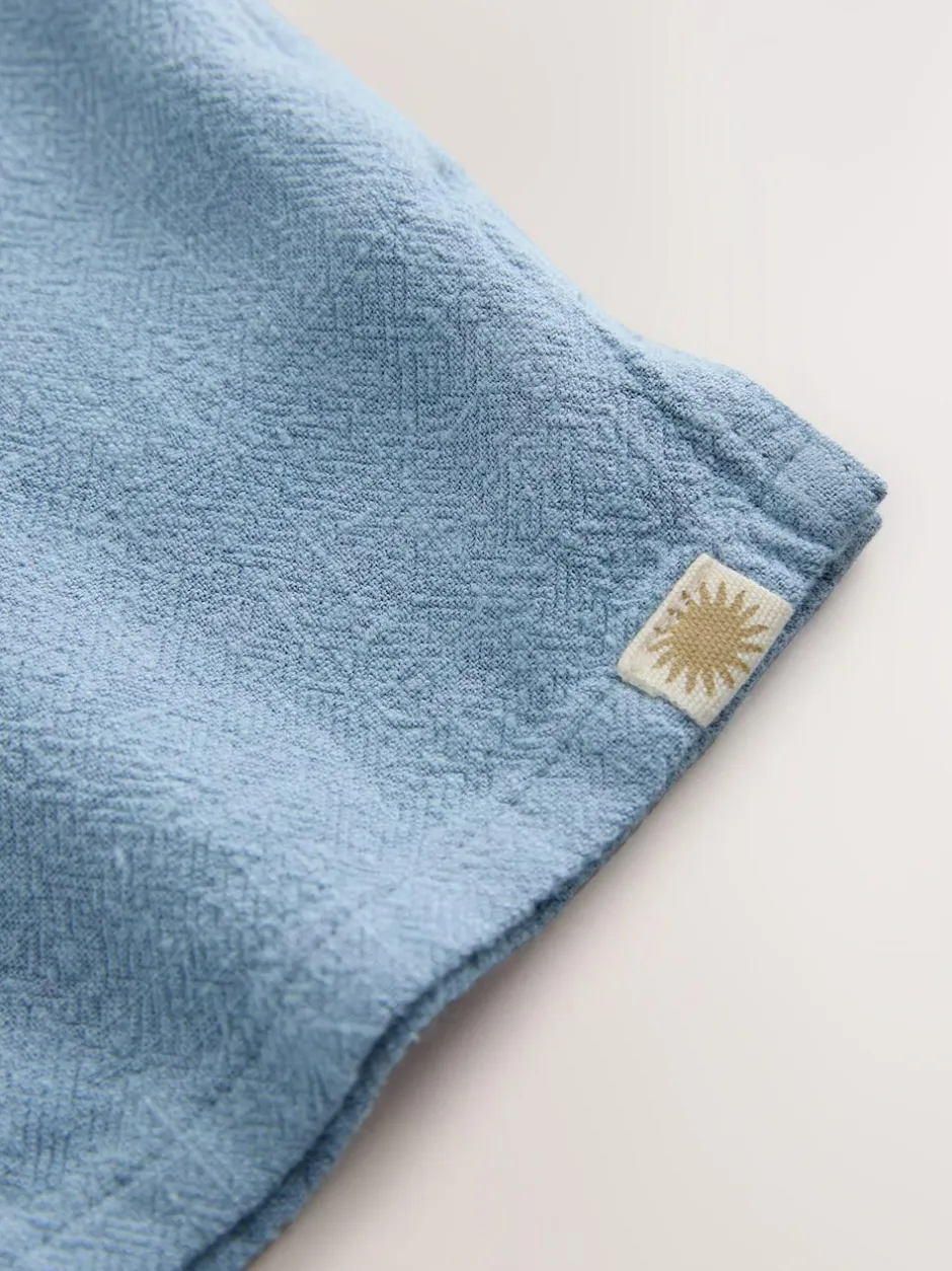 Next Short Sleeves Linen Blend Revere Collar Shirt (3mths-7yrs) Blue Clearance